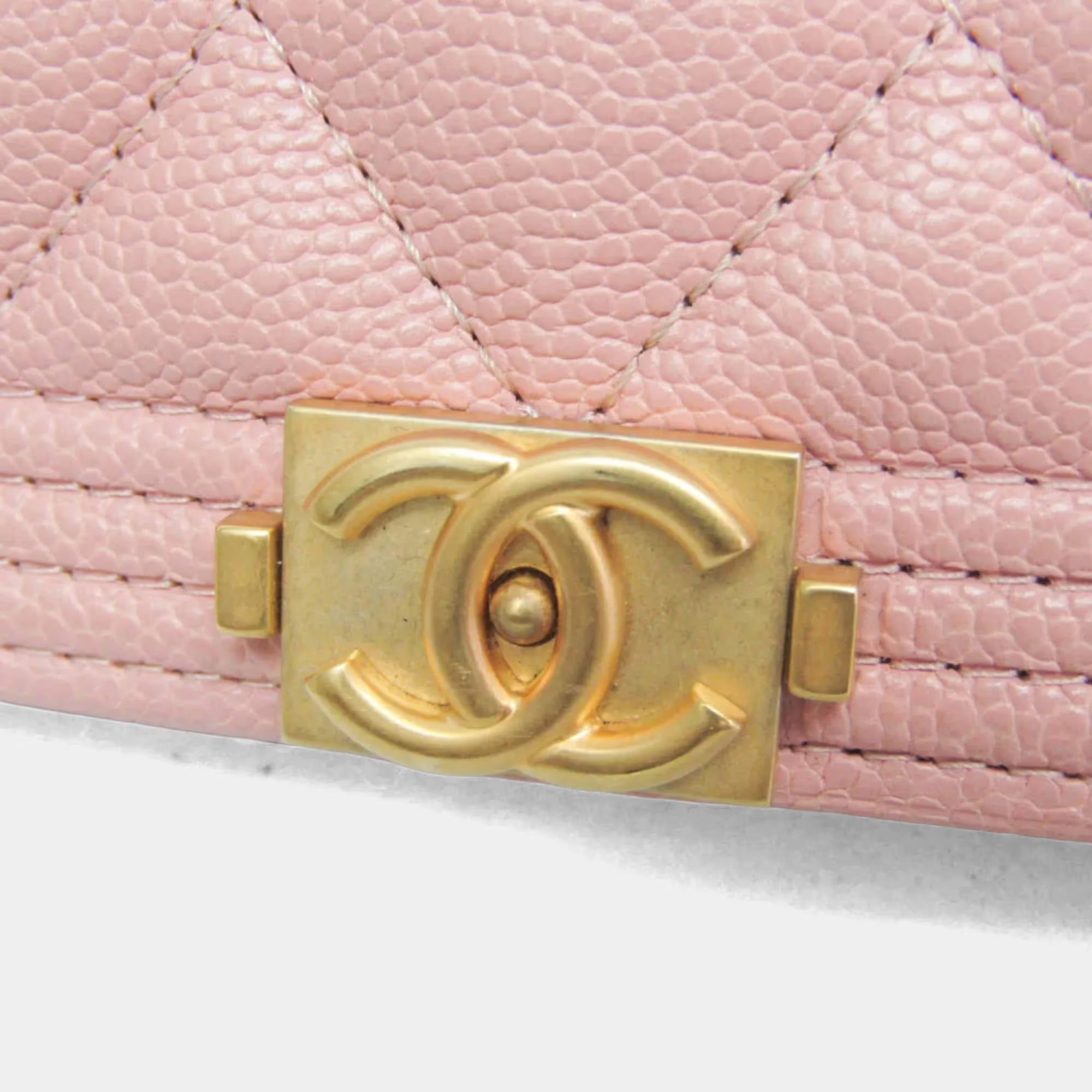 Chanel Boy Wallet On Chain Pink Grained Calfskin Leather Crossbody Bag