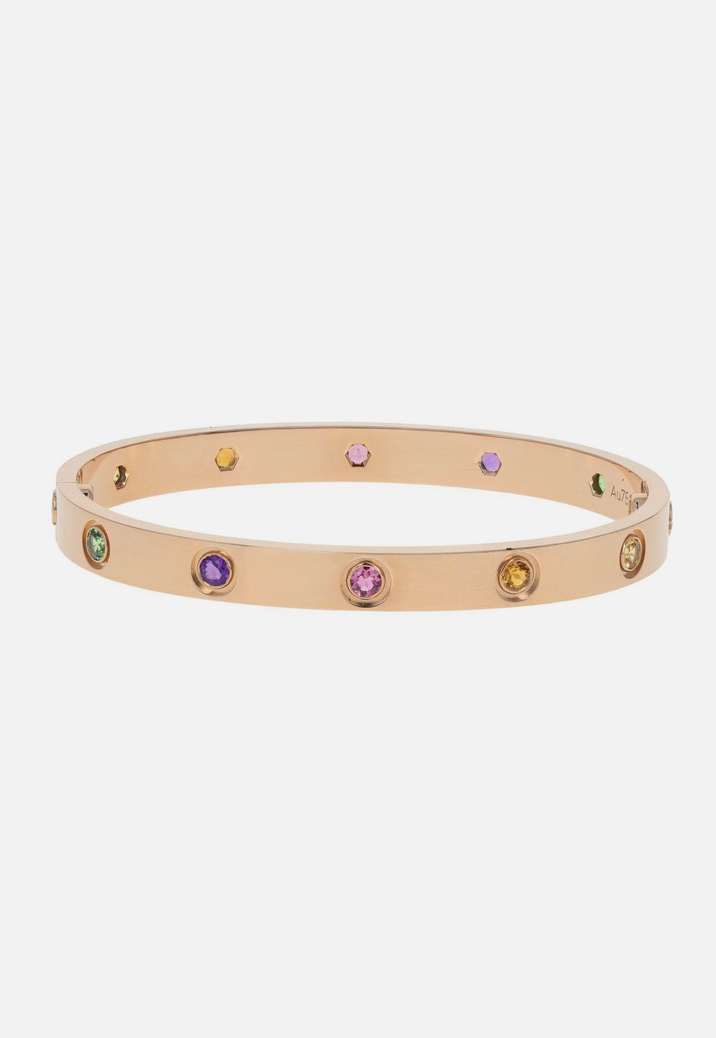 Cartier Love 18k Rose Gold Multi Gemstone Bangle Bracelet Size 16