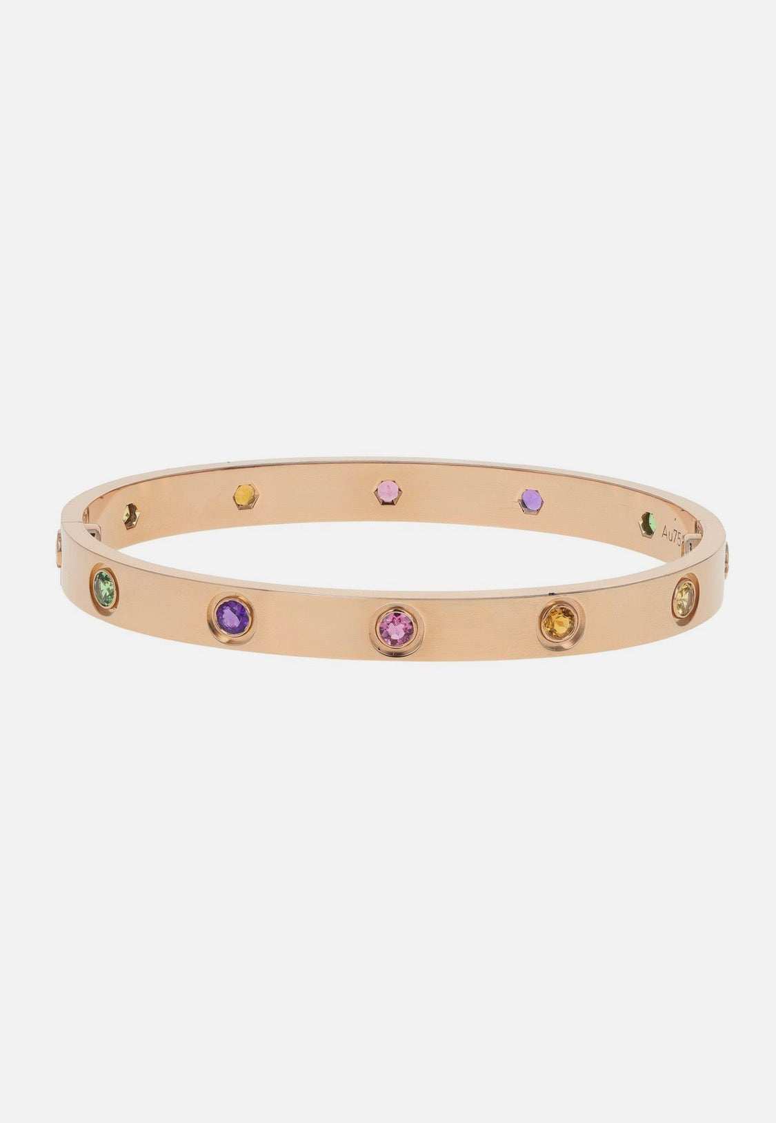 Cartier Love 18k Rose Gold Multi Gemstone Bangle Bracelet Size 16