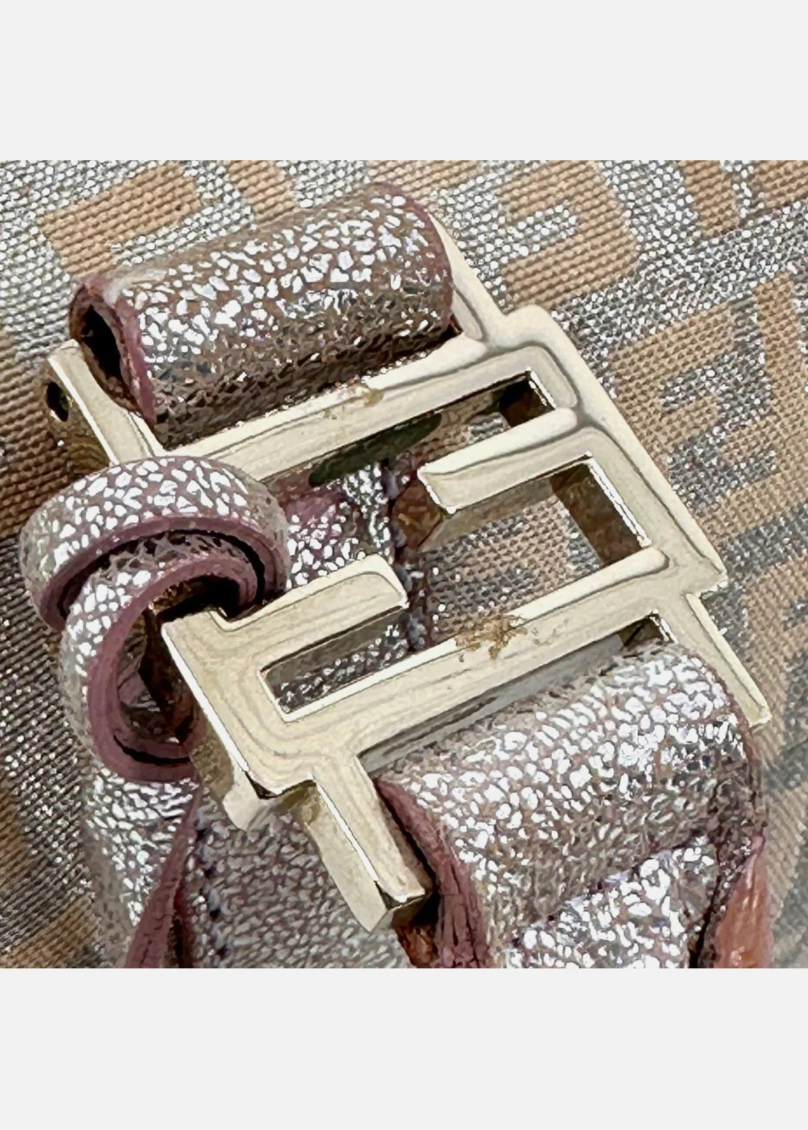 FENDI Mini Boston Bag Zucchino Canvas Leather Pink Beige Silver Purse