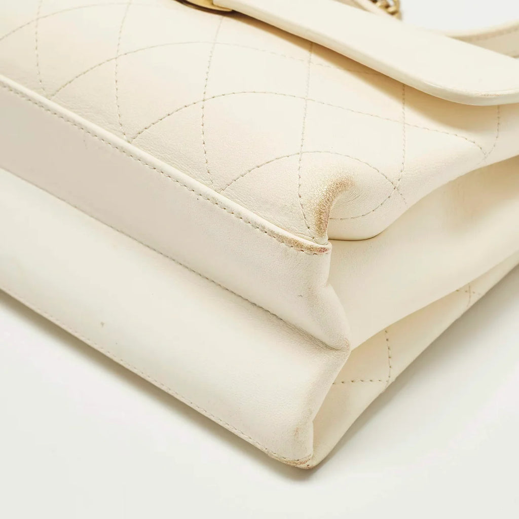 Chanel Coco Luxe Small Off White Quilted Leather Flap Bag