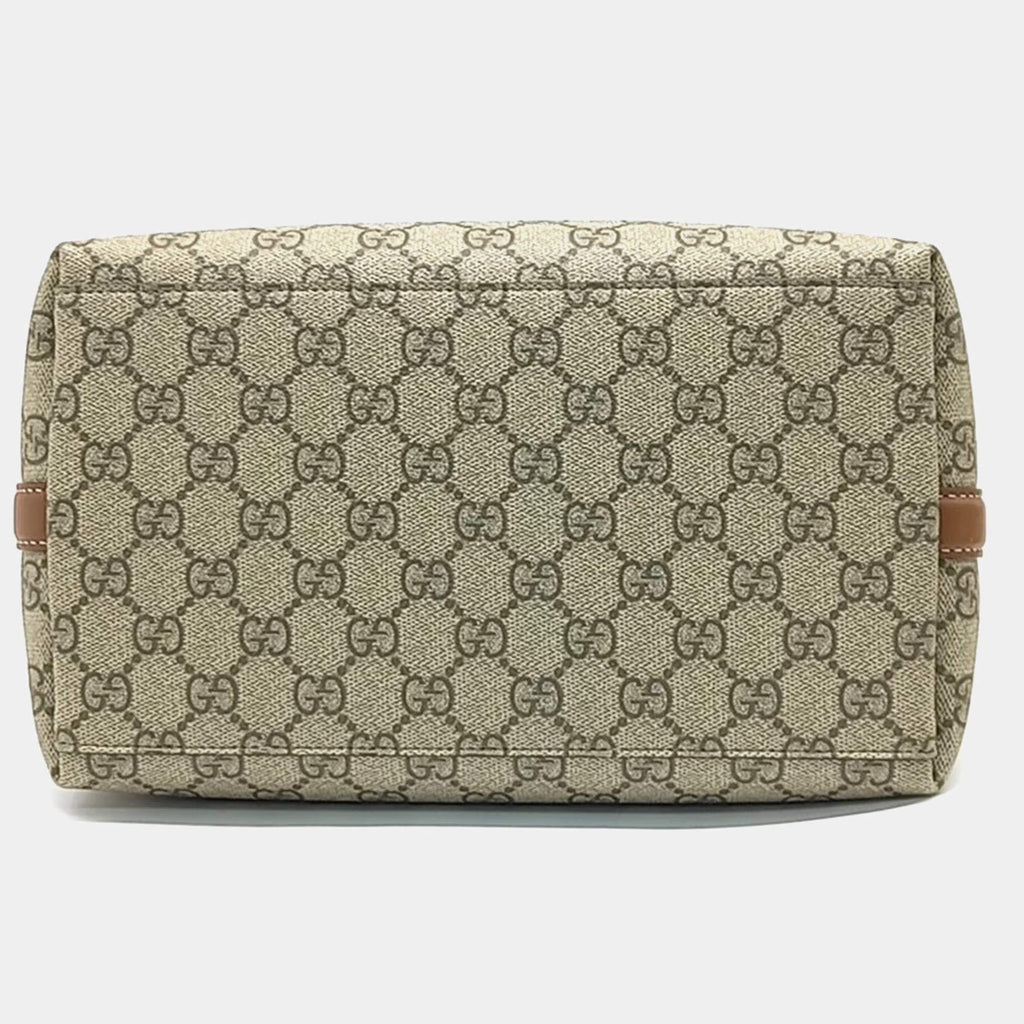 Gucci Beige Brown PVC GG Emblem Medium Bucket Bag