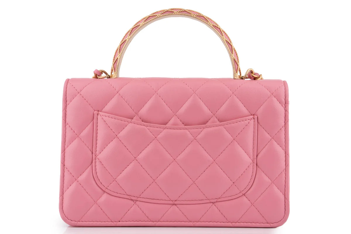 Chanel Quilted Top Handle WOC Lambskin Pink GHW