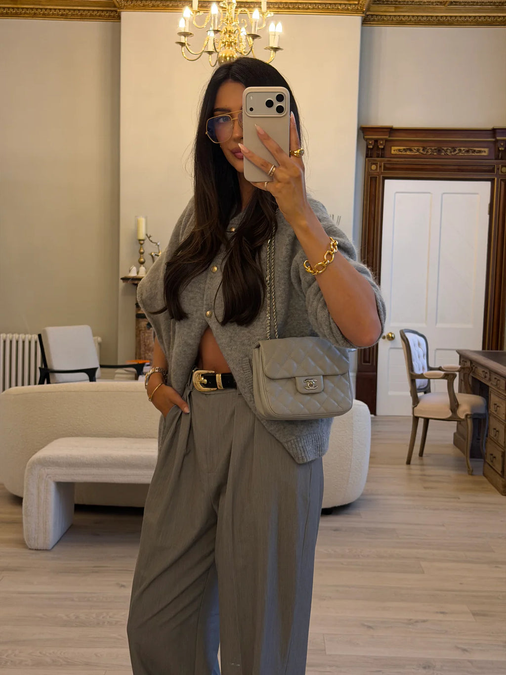 CHANEL MINI FLAP BAG IN GLACIER GREY CAVIAR LEATHER WITH SILVER HARDWARE