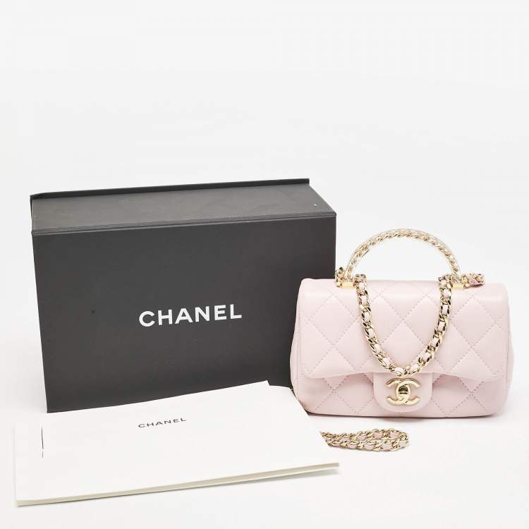 Chanel Pink Quilted Leather Resin Top Handle Flap Bag