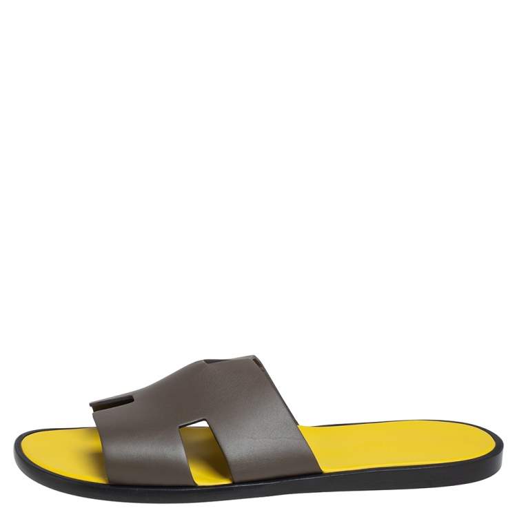Hermes Vert Olive Leather Izmir Sandals Size 42