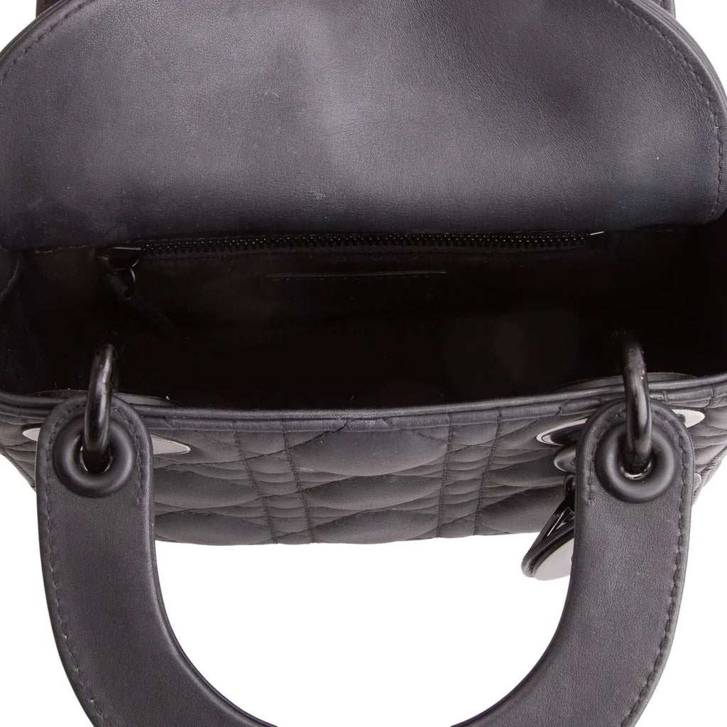 Christian Dior 2020 Black Ultra Matte Calfskin Cannage Mini Lady Dior