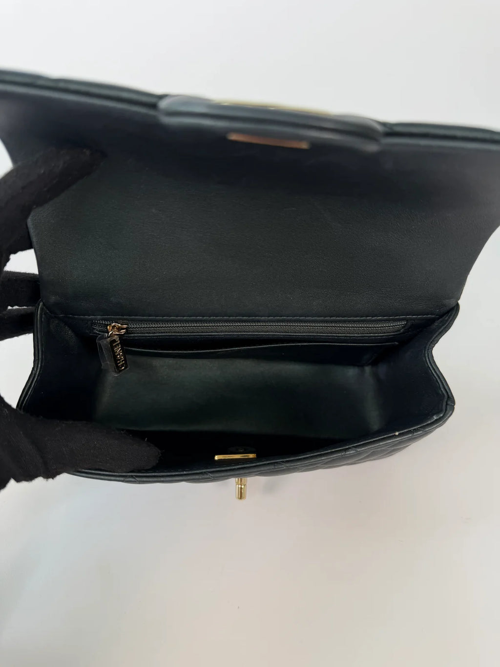 CHANEL MINI RECTANGLE TOP HANDLE IN METALLIC GREEN LAMBSKIN LEATHER GOLD HARDWARE