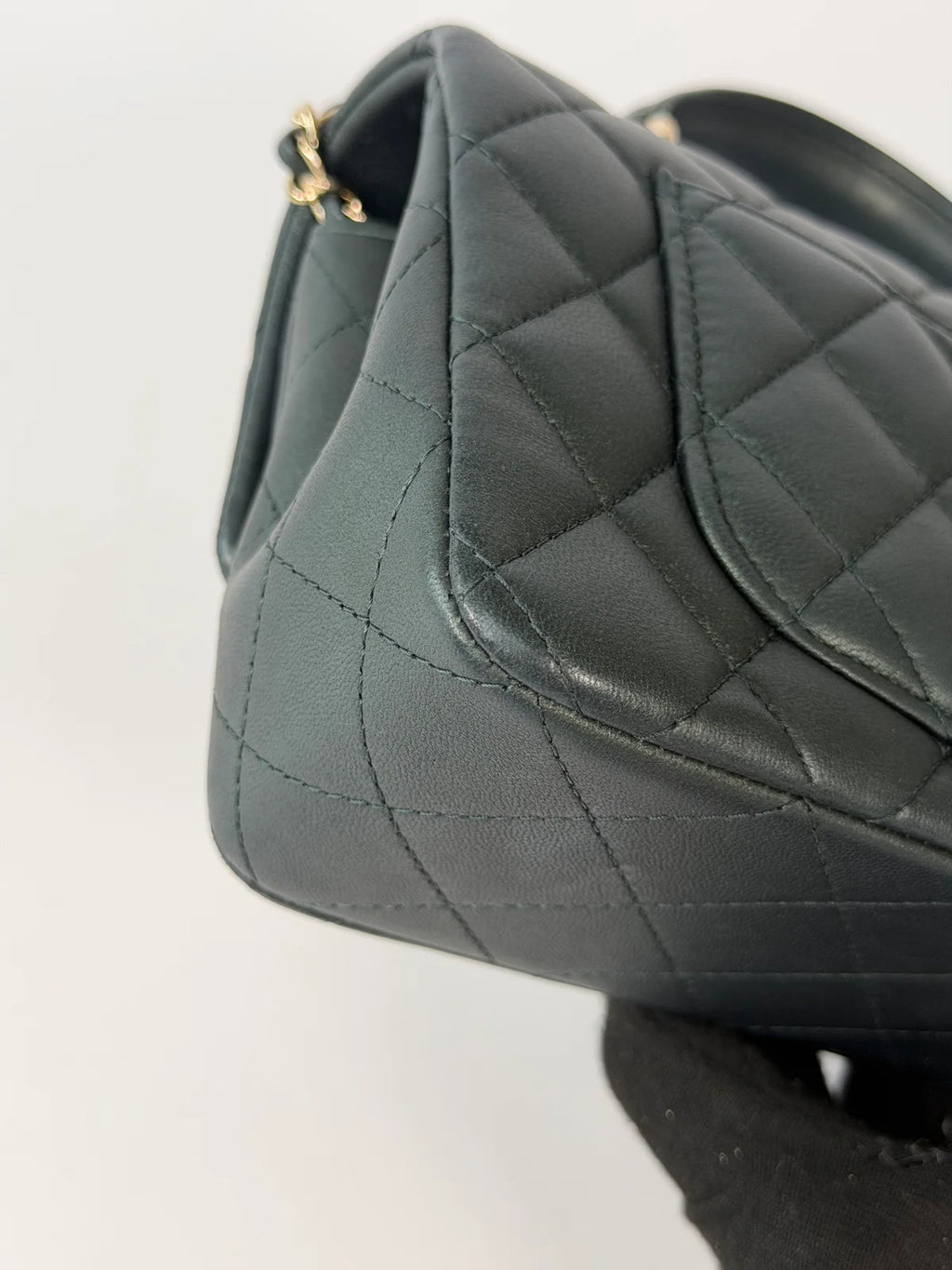 CHANEL MINI RECTANGLE TOP HANDLE IN METALLIC GREEN LAMBSKIN LEATHER GOLD HARDWARE