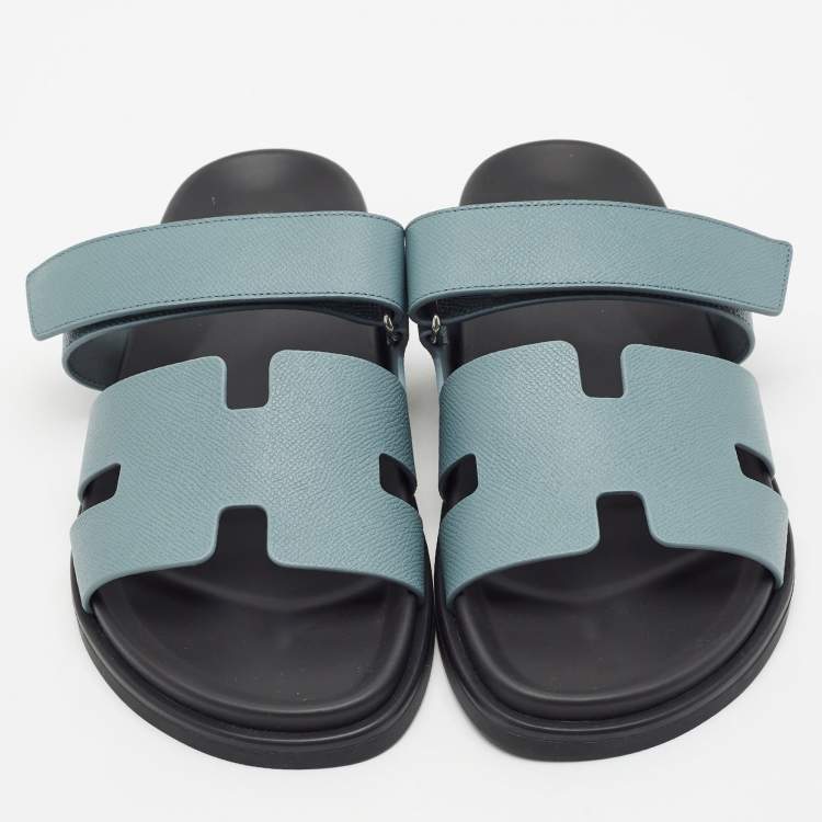 Hermes Chypre Size 42 Blue Leather Flat Sandals