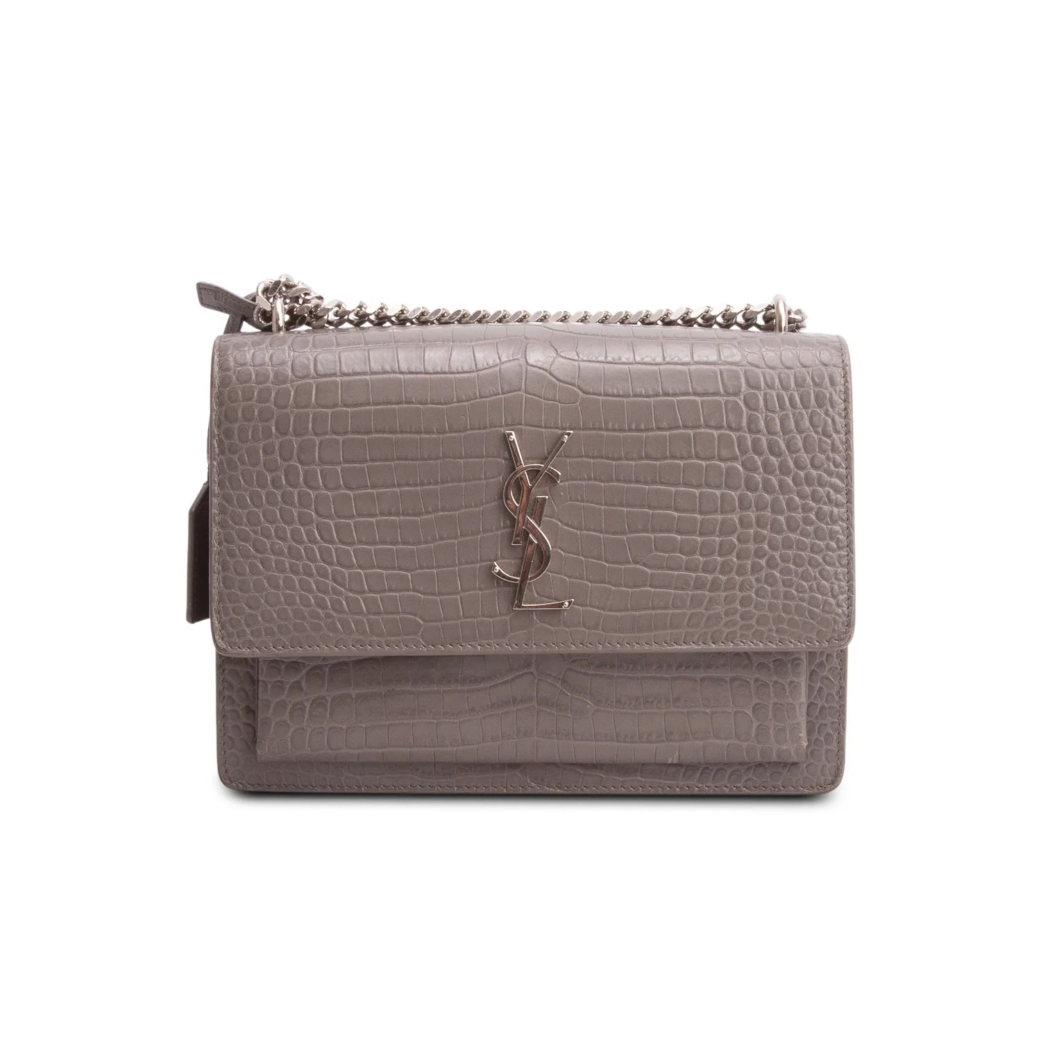 Saint Laurent Grey Croc Embossed Calfskin Medium Sunset Bag