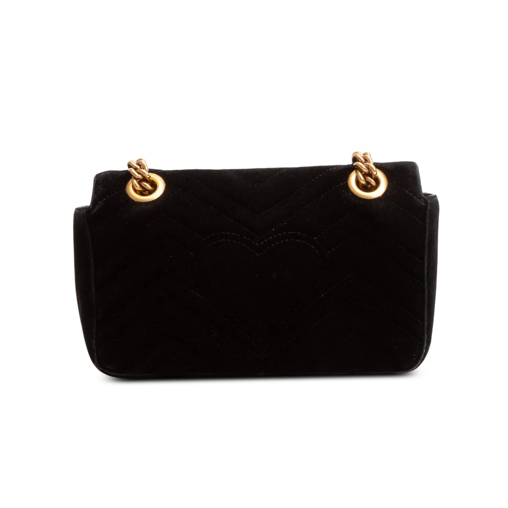 Gucci Black Velvet Matelasse Small GG Marmont Shoulder Bag