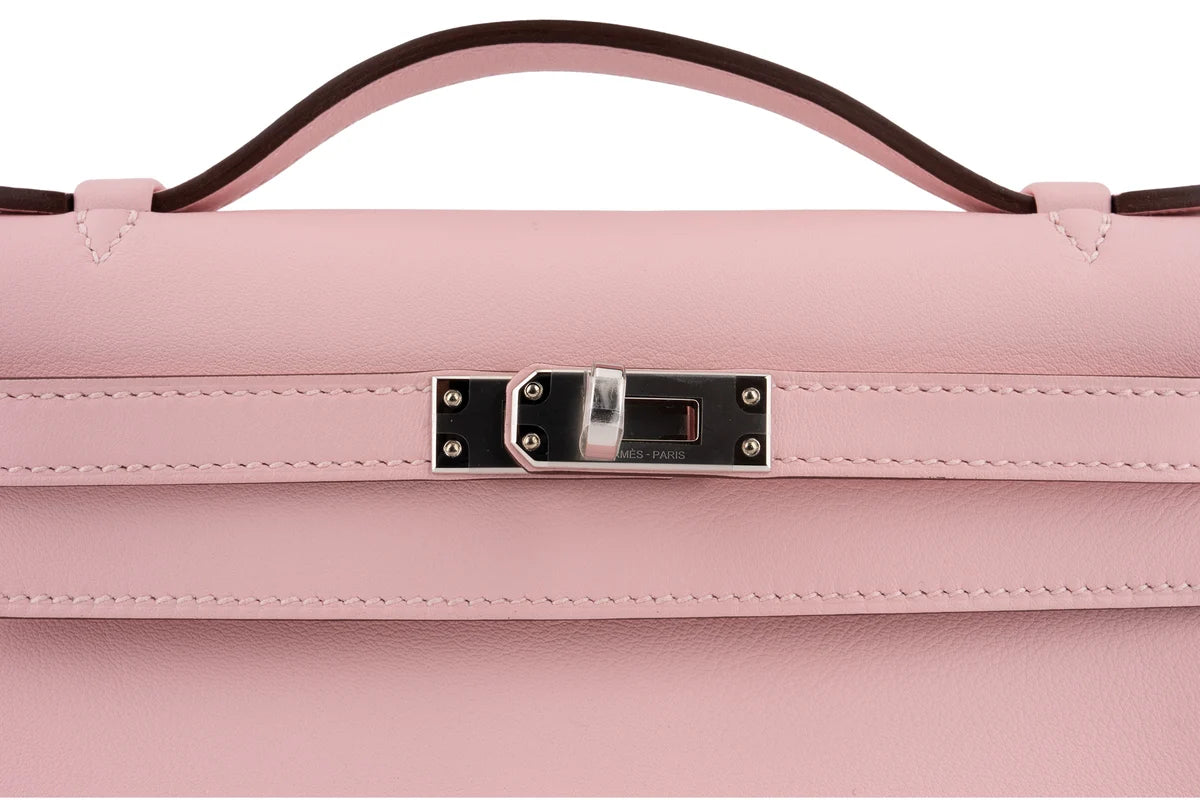 Hermès Kelly Pochette Swift Rose Sakura PHW