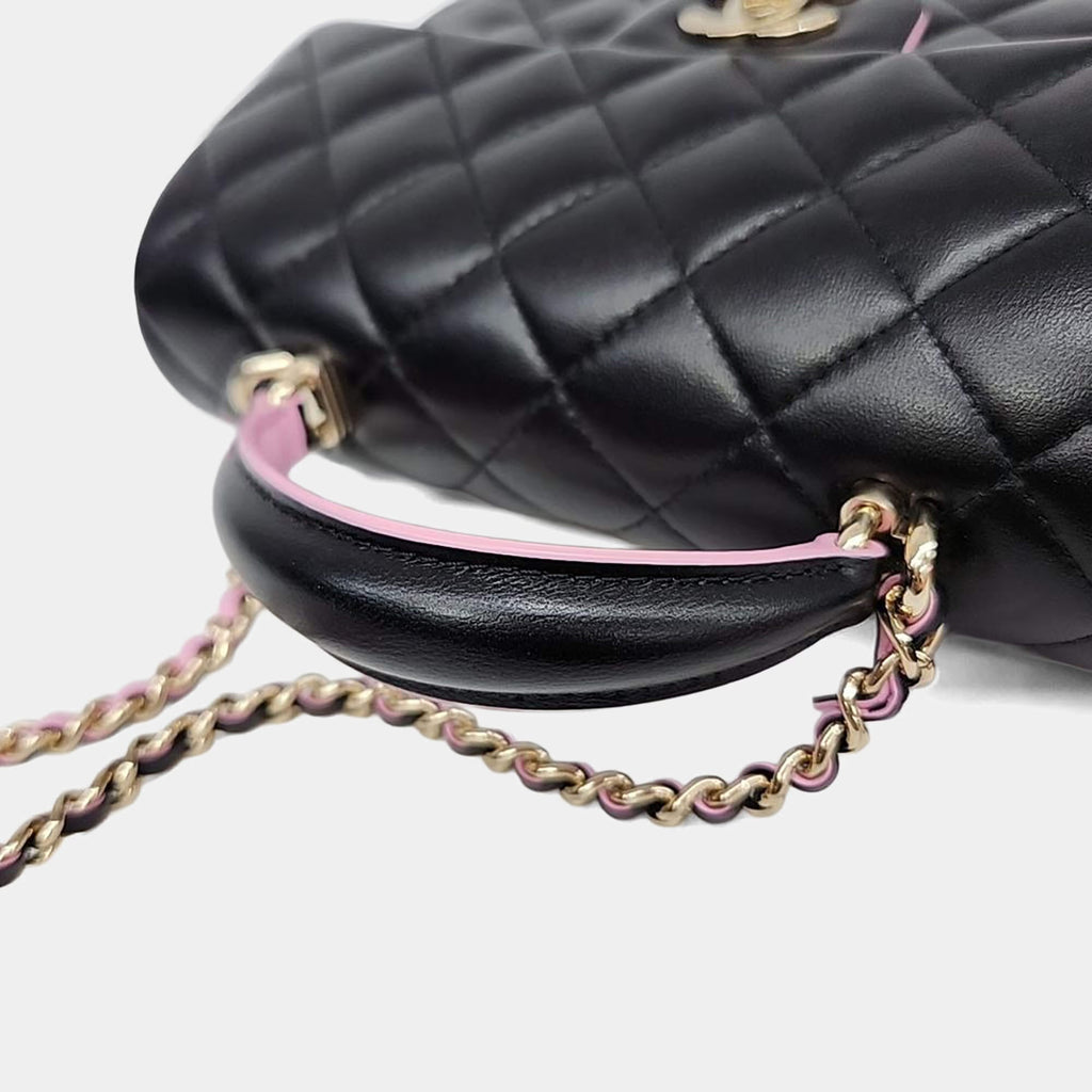 Chanel Black/Pink Leather Top Handle New Mini Crossbody Bag