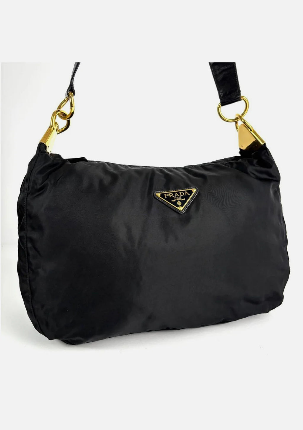 Prada Triangle Hobo Shoulder Bag Nylon Leather Black