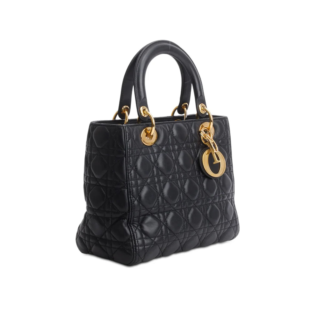Christian Dior Black Cannage Lambskin Leather Medium Lady Dior Bag