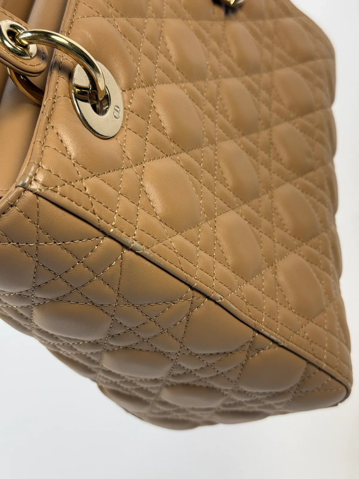 CHRISTIAN DIOR MEDIUM LADY DIOR BAG IN SAND WITH GOLD HARDWARE
