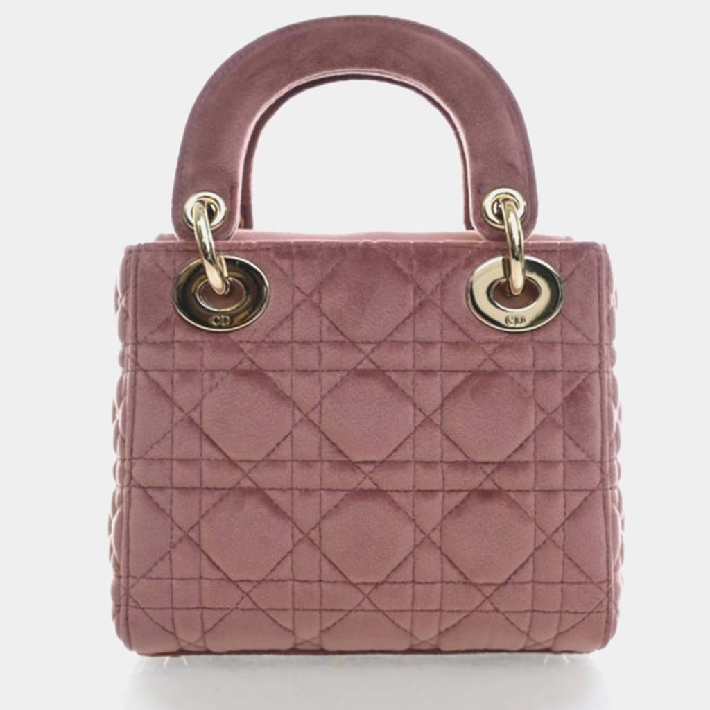 Christian Dior Lady Dior Mini Pink Velvet Top Handle Bag