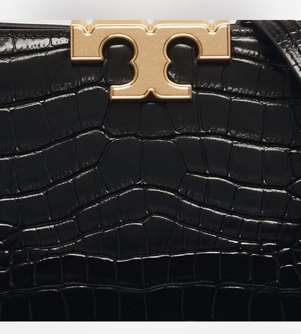 Tory Burch Eleanor Black Croc Embossed Leather Top Handle Bag