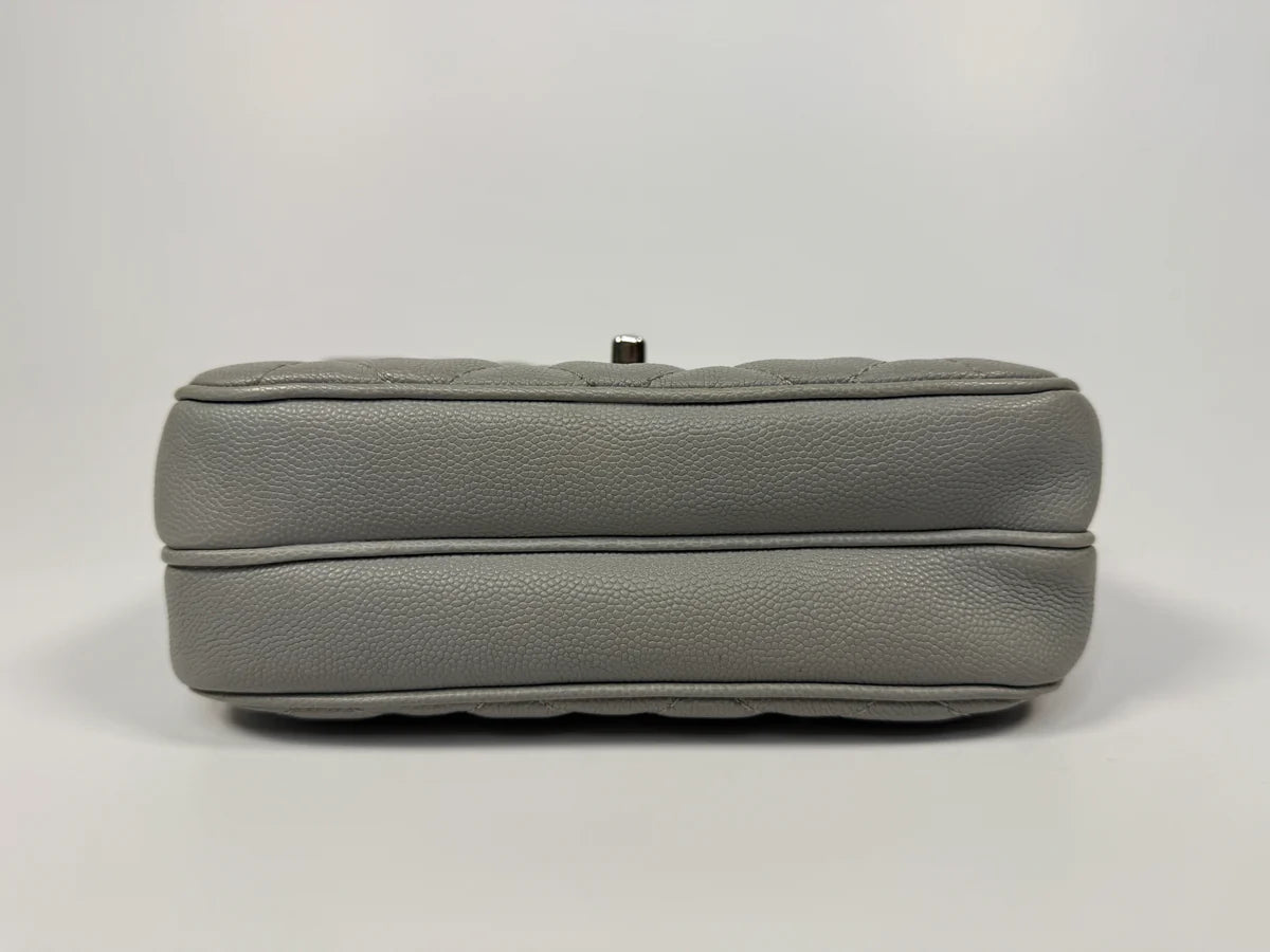 CHANEL MINI FLAP BAG IN GLACIER GREY CAVIAR LEATHER WITH SILVER HARDWARE