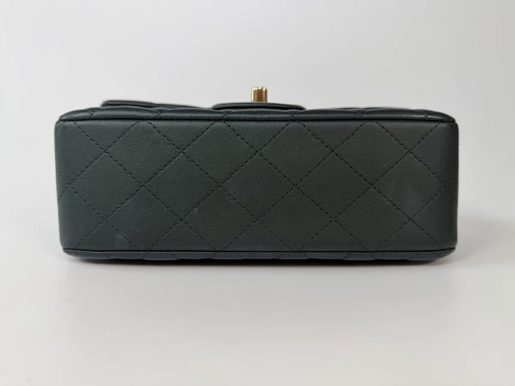 CHANEL MINI RECTANGLE TOP HANDLE IN METALLIC GREEN LAMBSKIN LEATHER GOLD HARDWARE