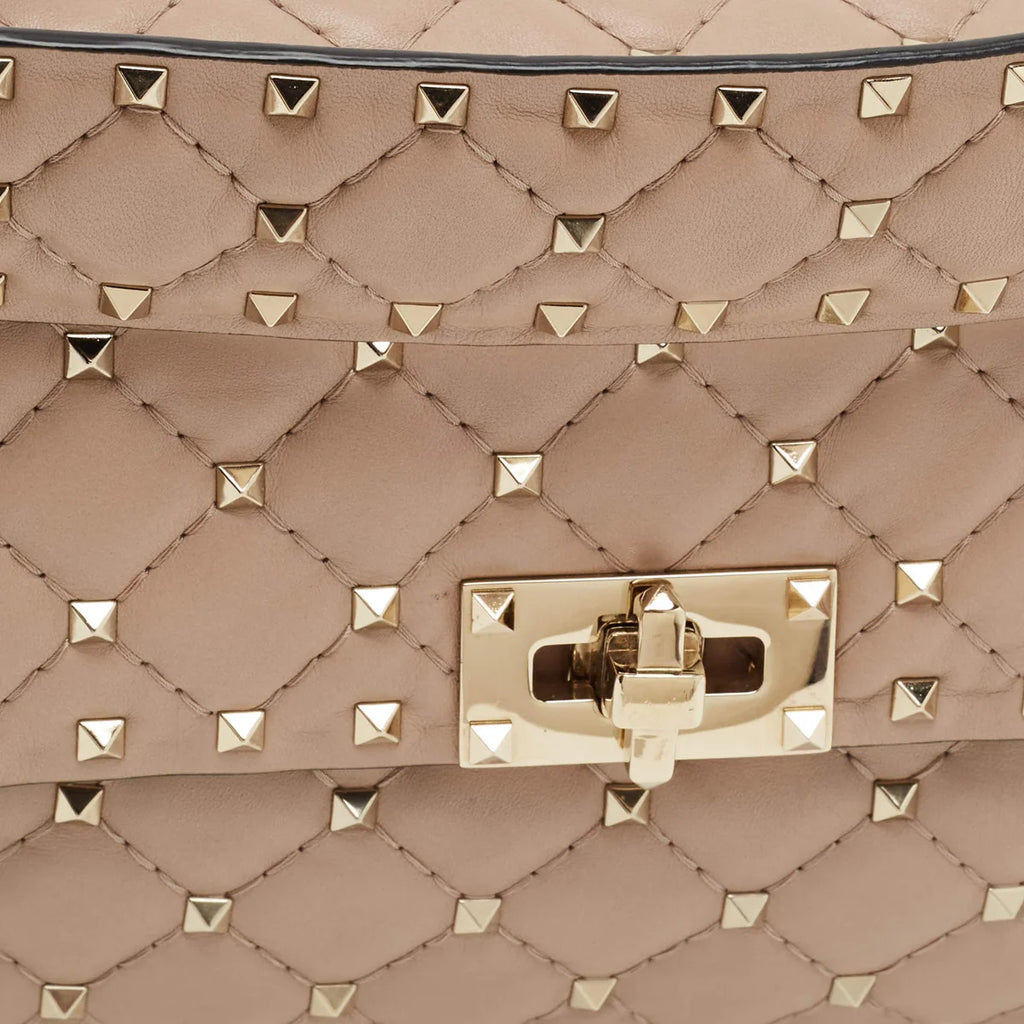 Valentino Rockstud Spike Medium Old Rose Leather Top Handle Bag