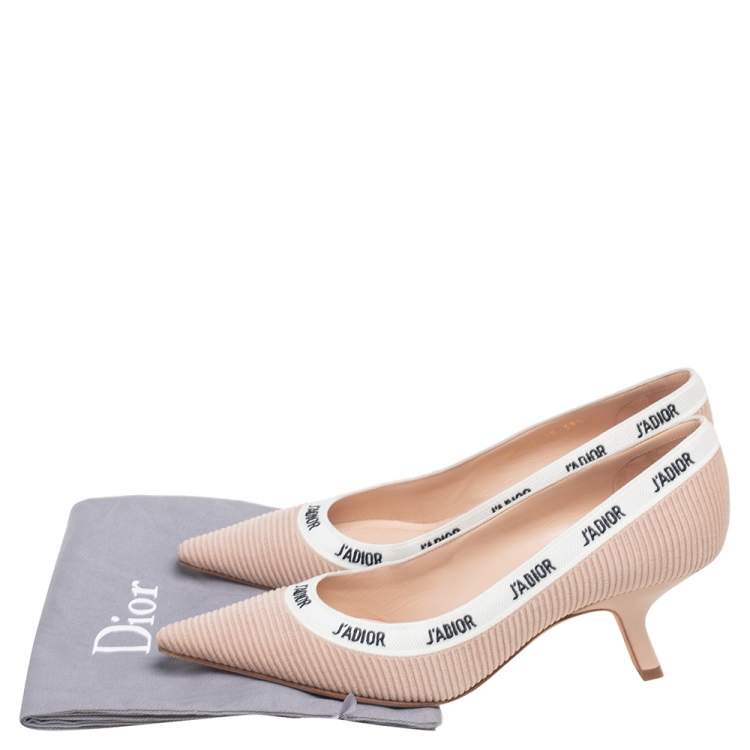 Dior Beige/White Canvas J'Adior Pointed Toe Pumps Size 39.5