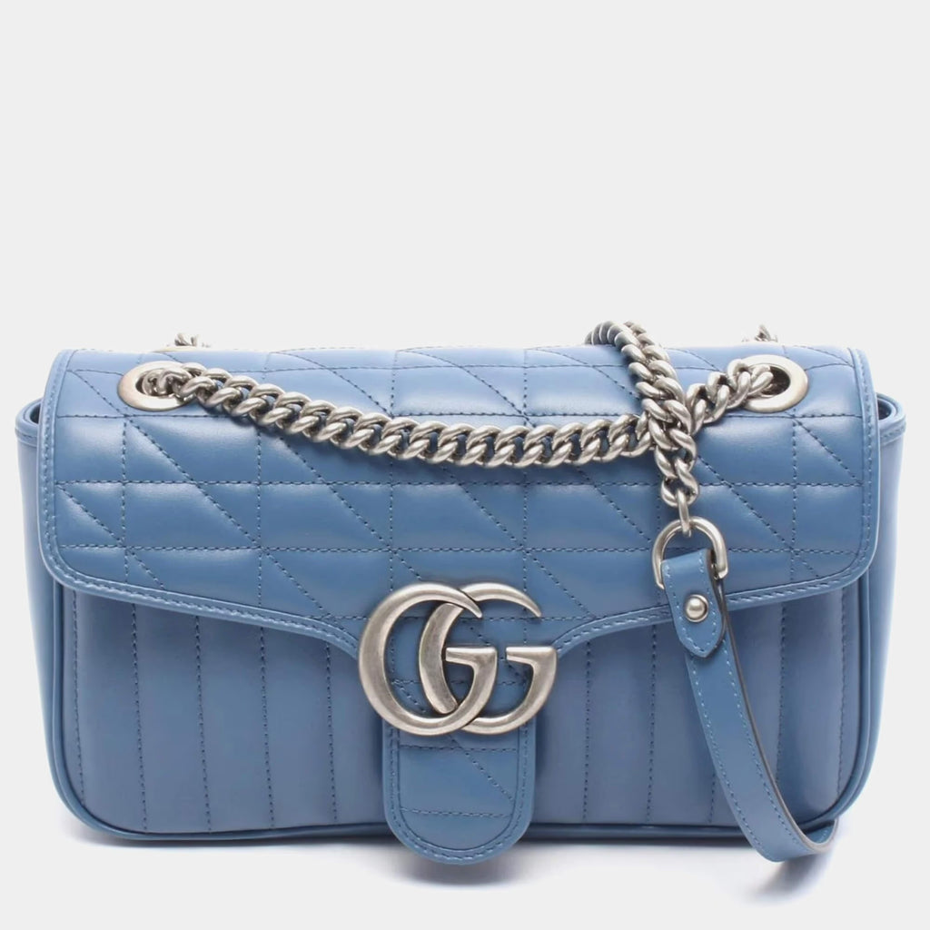 Gucci GG Marmont Small Blue Matelasse Leather Shoulder Bag