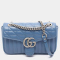 Gucci GG Marmont Small Blue Matelasse Leather Shoulder Bag