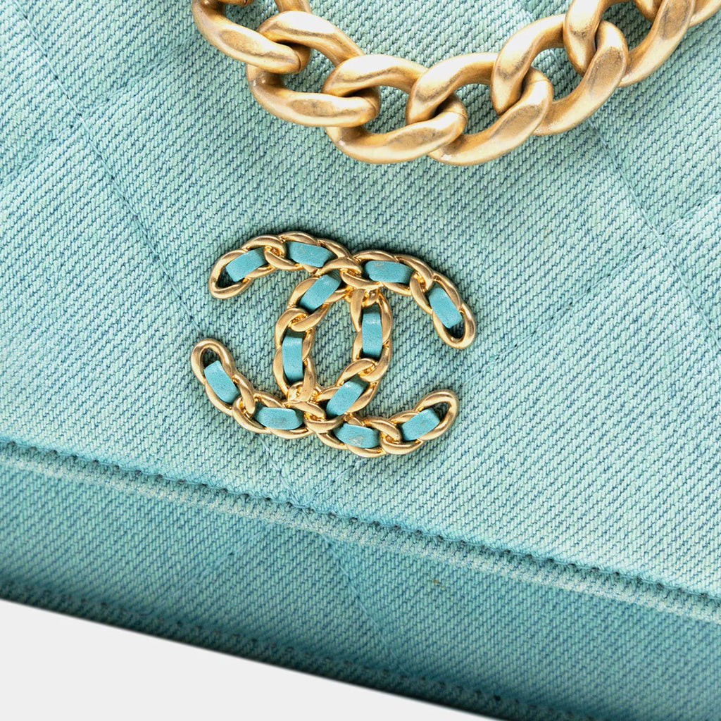 Chanel Blue Denim 19 Flap Wallet On Chain