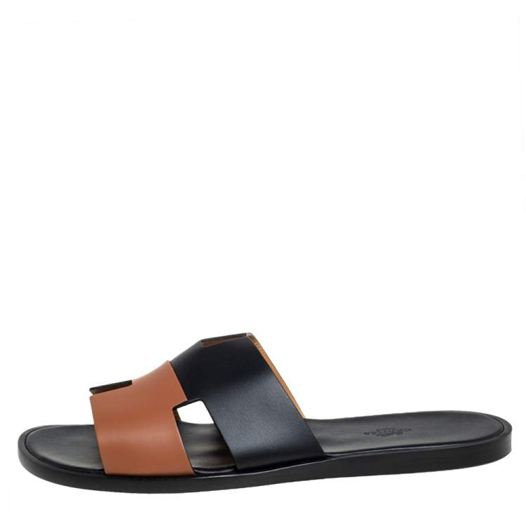 Hermés Black/Brown Leather Izmir Flat Slides Size 40