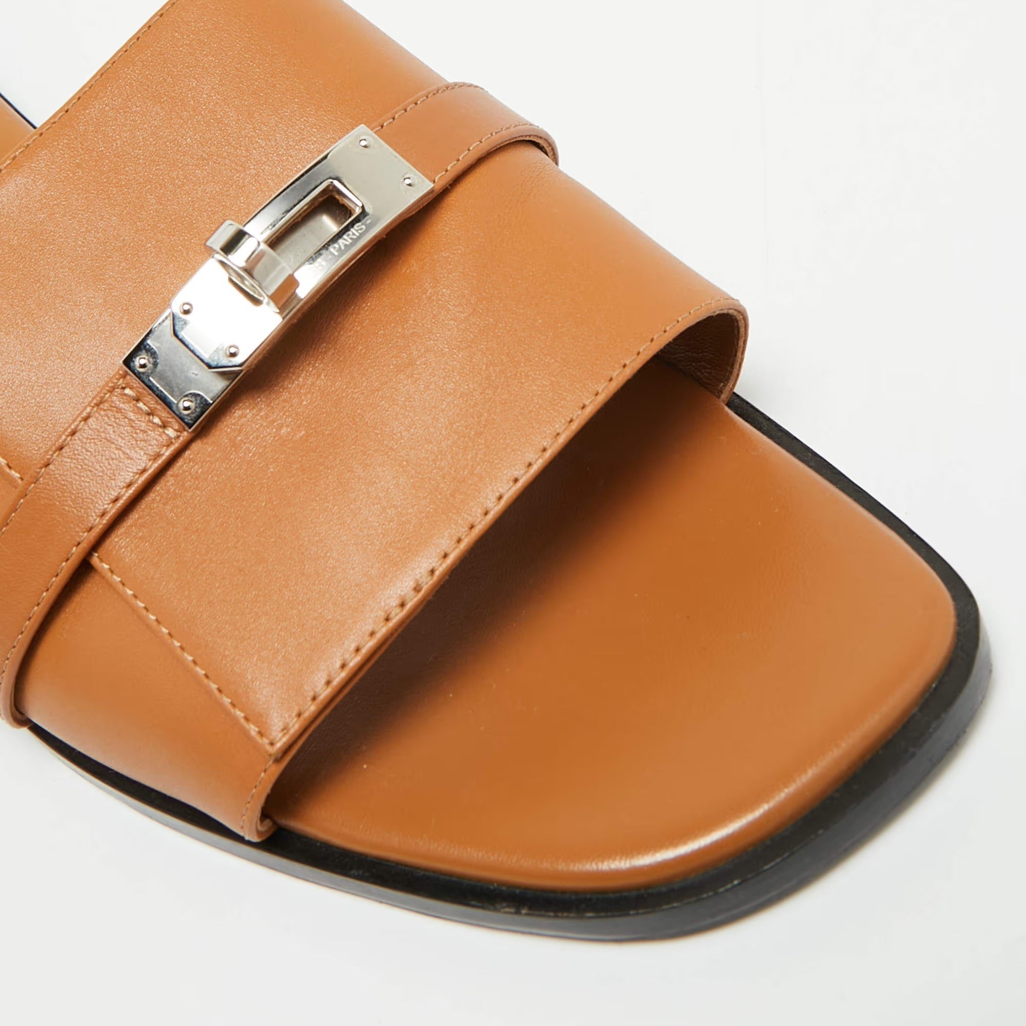 Hermes Giulia Size 42 Brown Leather Slide Flats