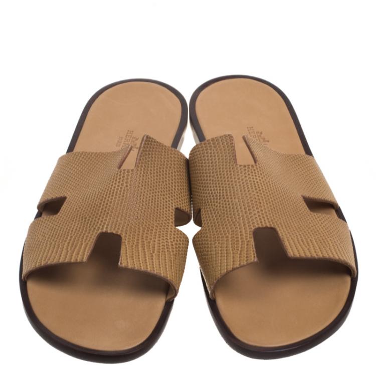 Hermes Honey Brown Lizard Izmir Sandals Size 40