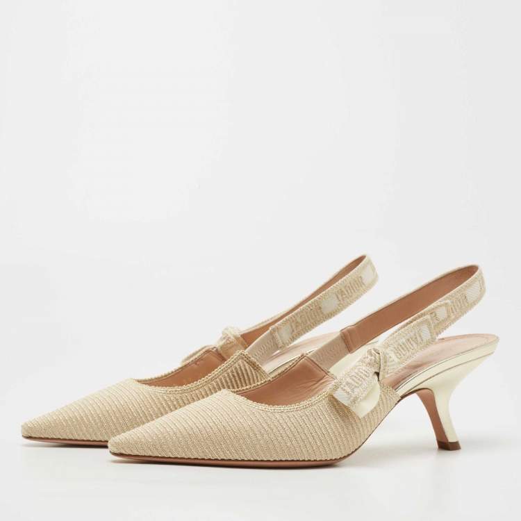 Dior Gold/White Canvas Slingback J'adior Pumps Size 39