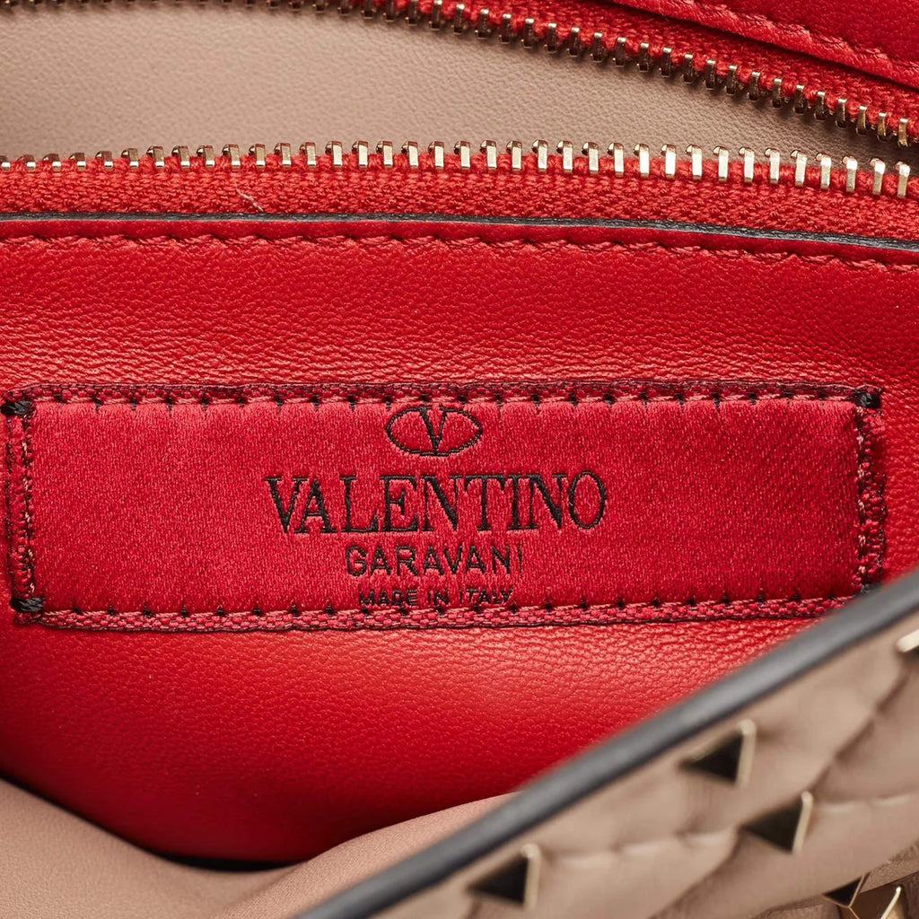 Valentino Rockstud Spike Medium Old Rose Leather Top Handle Bag