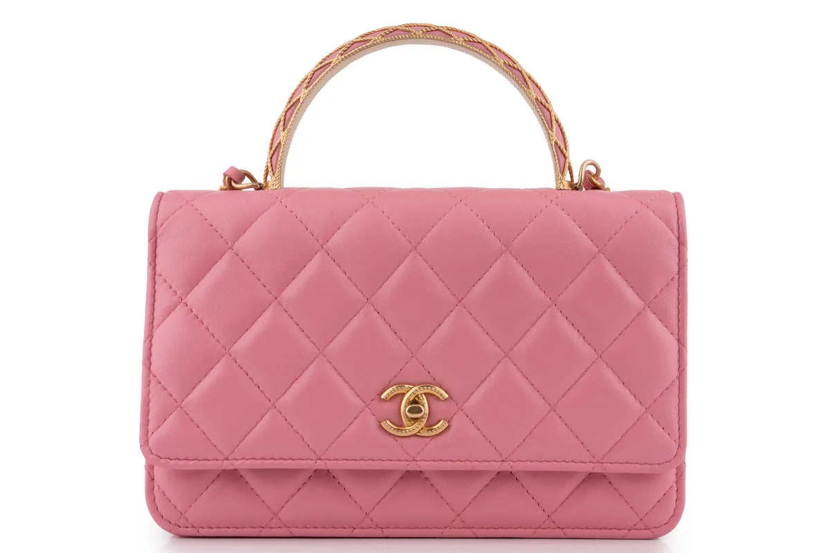 Chanel Quilted Top Handle WOC Lambskin Pink GHW