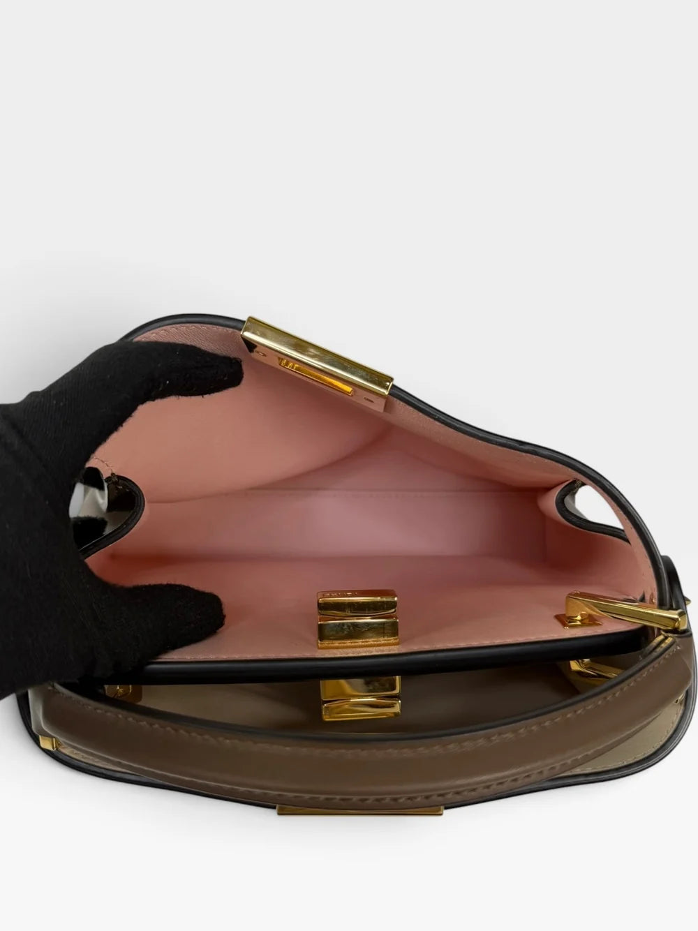 FENDI SMALL PEEKABOO ISEEU BAG IN BROWN CALFSKIN WITH GOLD HARDWARE