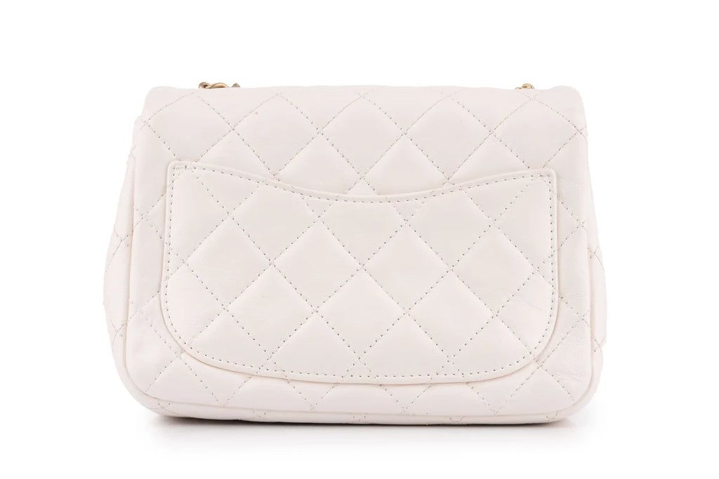 Chanel Quilted Pearl Crush Mini Square Flap Bag Lambskin White GHW