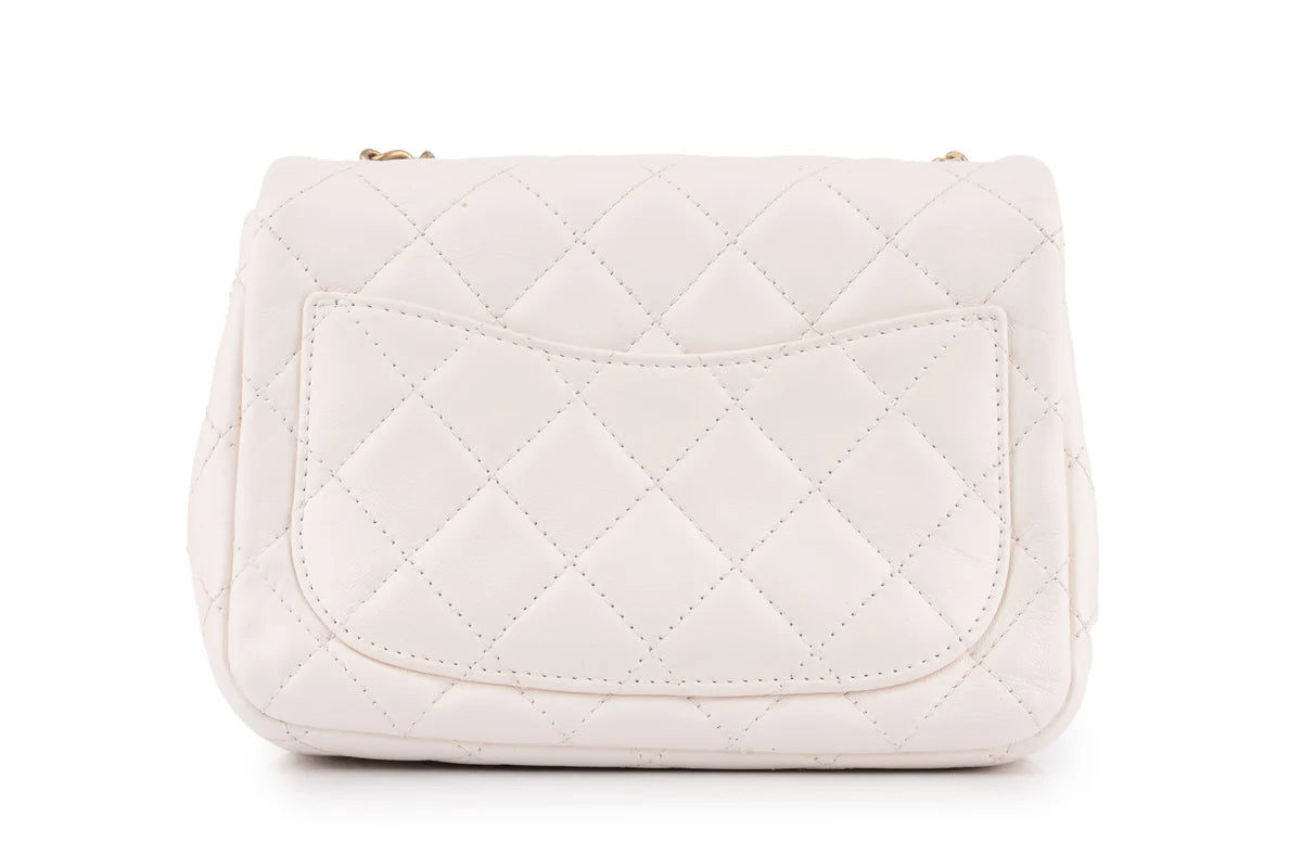 Chanel Quilted Pearl Crush Mini Square Flap Bag Lambskin White GHW