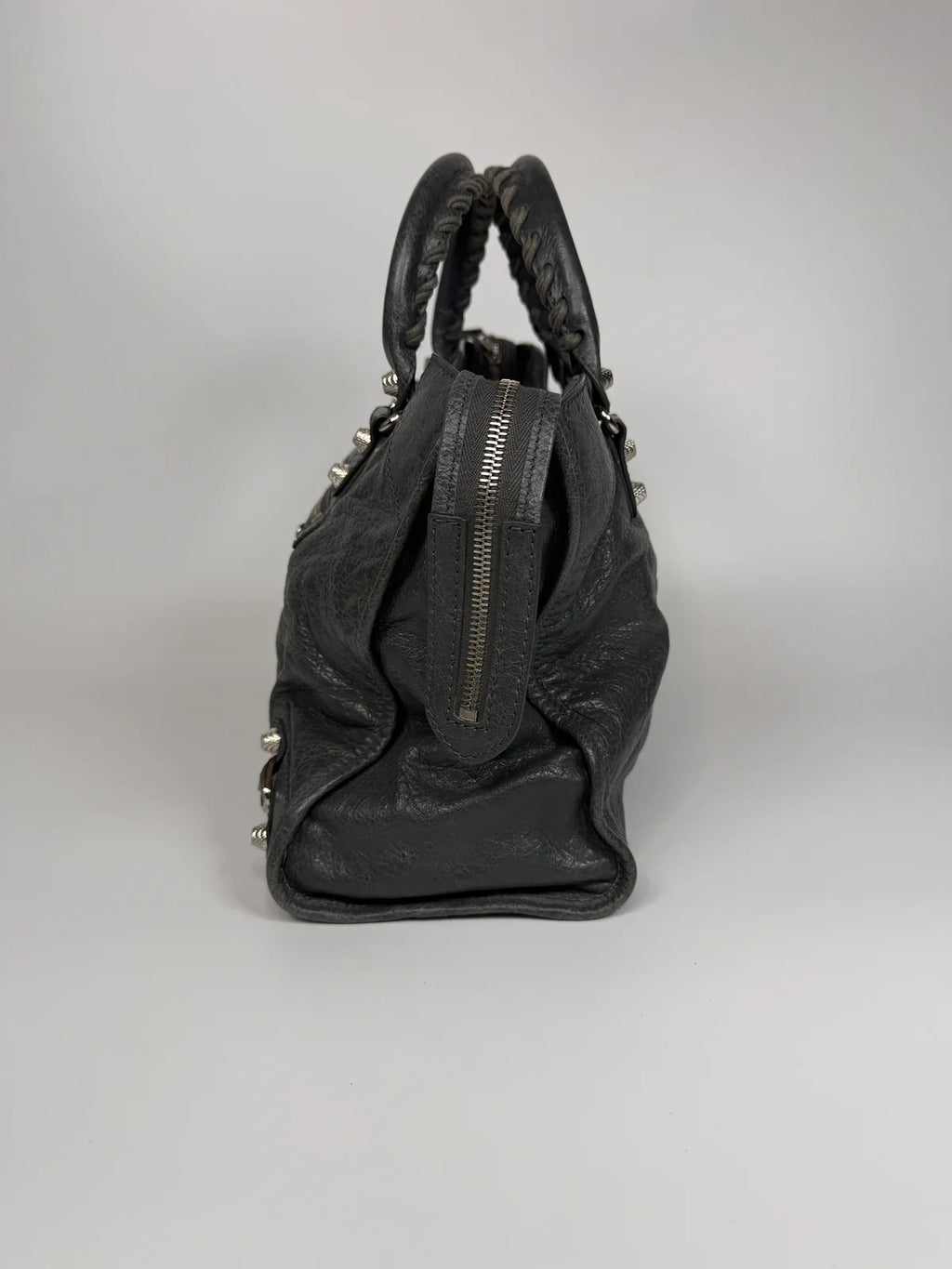 BALENCIAGA MEDIUM LE CITY BAG IN GREY LEATHER WITH SILVER HARDWARE