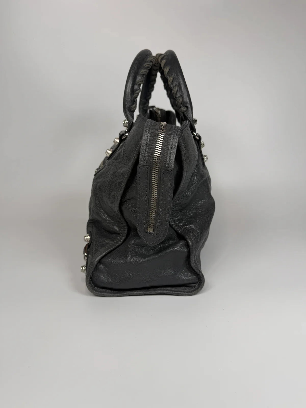 BALENCIAGA MEDIUM LE CITY BAG IN GREY LEATHER WITH SILVER HARDWARE