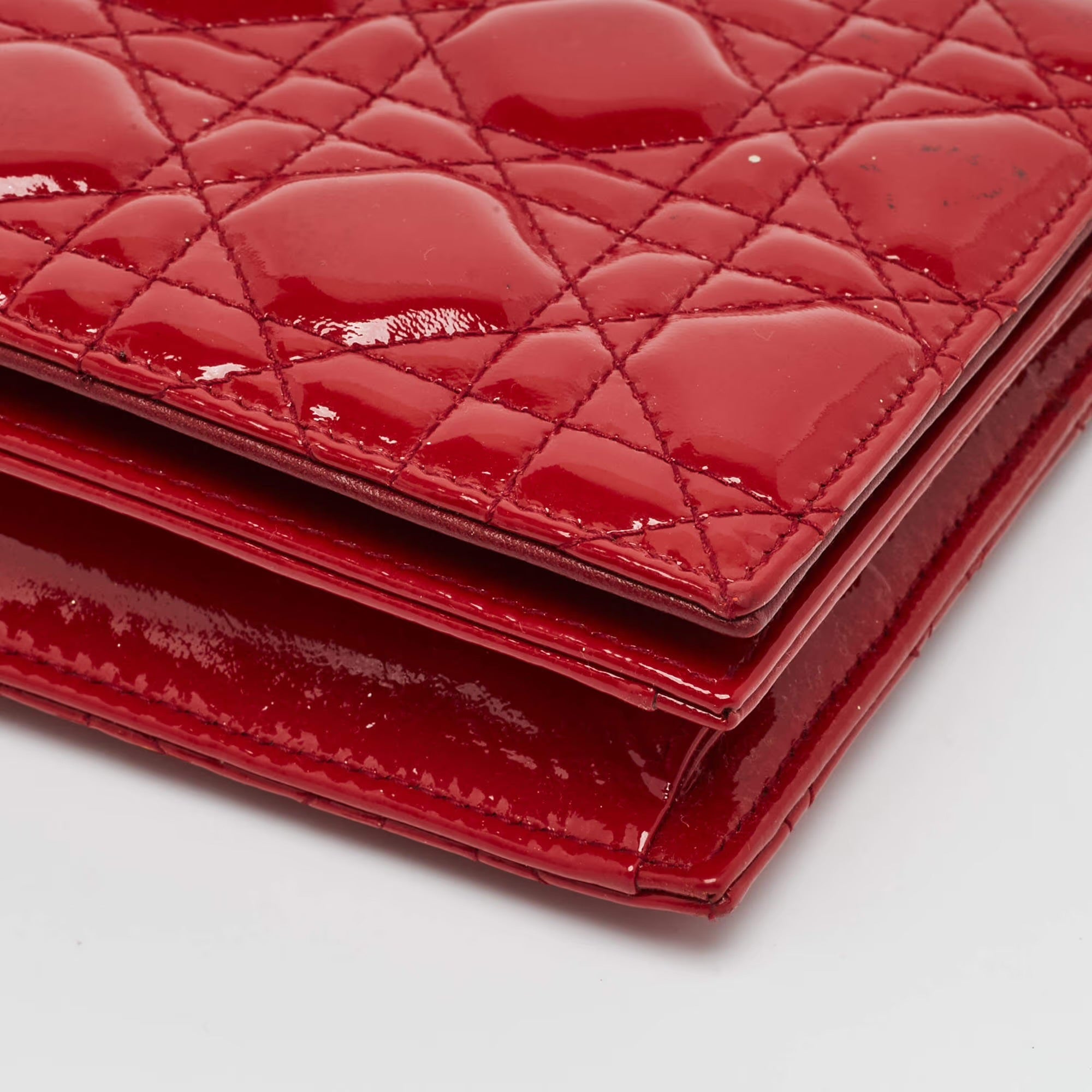 Dior Lady Dior Red Cannage Patent Leather Chain Clutch