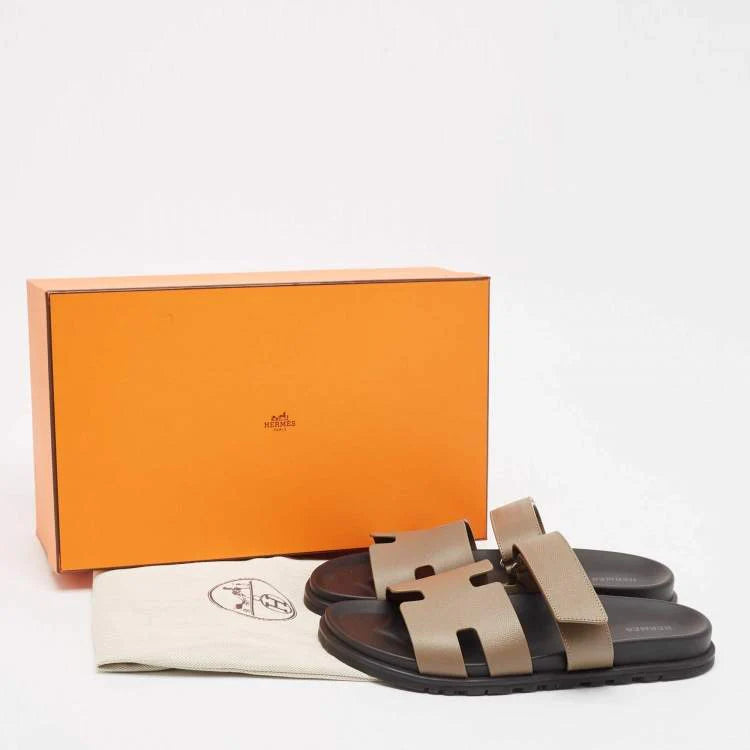 Hermes Brown Leather Chypre Sandals Size 43.5