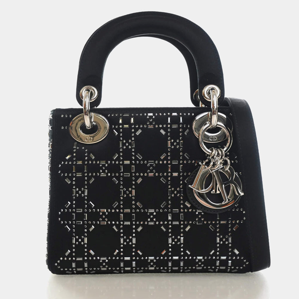 Christian Dior Mini Lady Dior Black Strass Satin Top Handle Bag