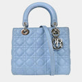 Christian Dior Lady Dior Medium Blue Lambskin Top Handle Bag