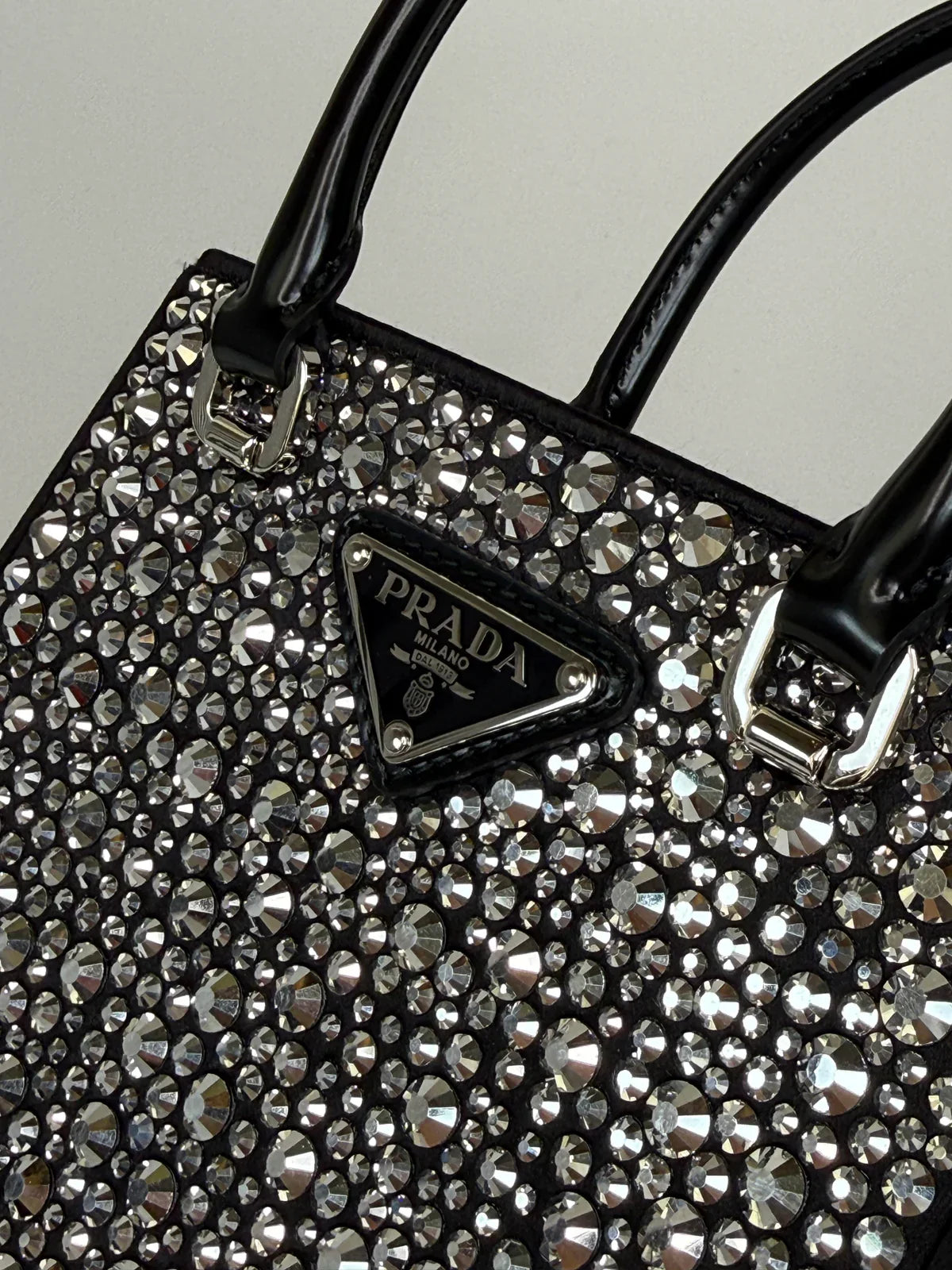 PRADA METAL PANIER SMALL BLACK SATIN CRYSTAL TOTE