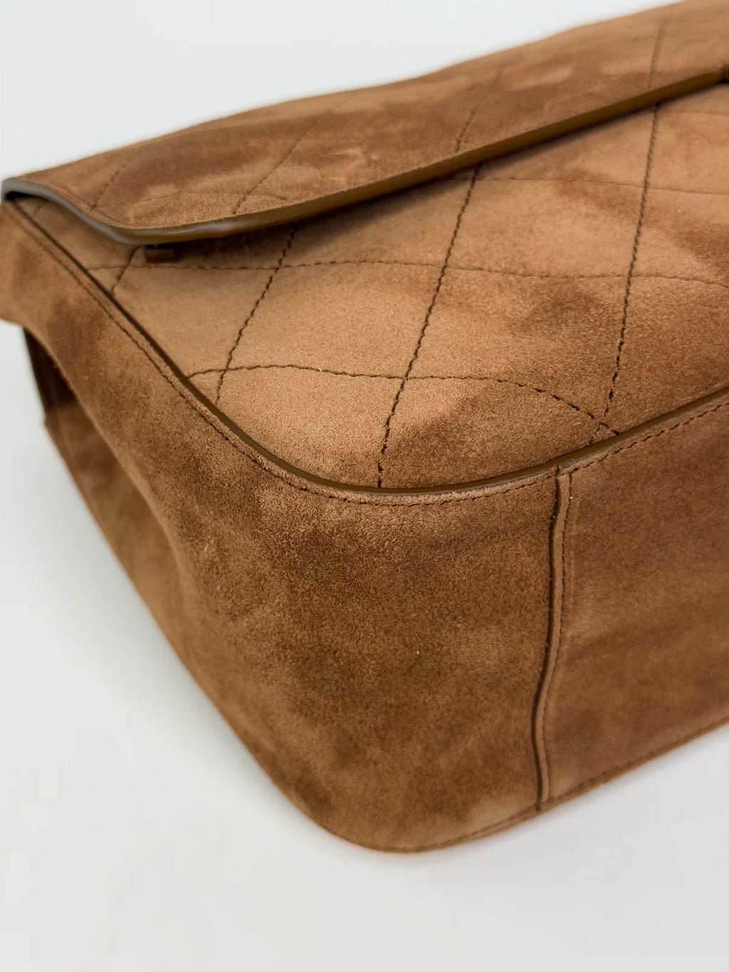 CHANEL MAXI FLAP IN TAN SUEDE WITH GOLD HARDWARE