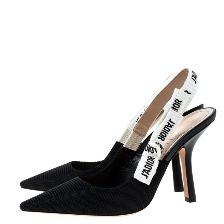 Dior Black Fabric J'adior Slingback Pointed Toe Sandals Size 38.5
