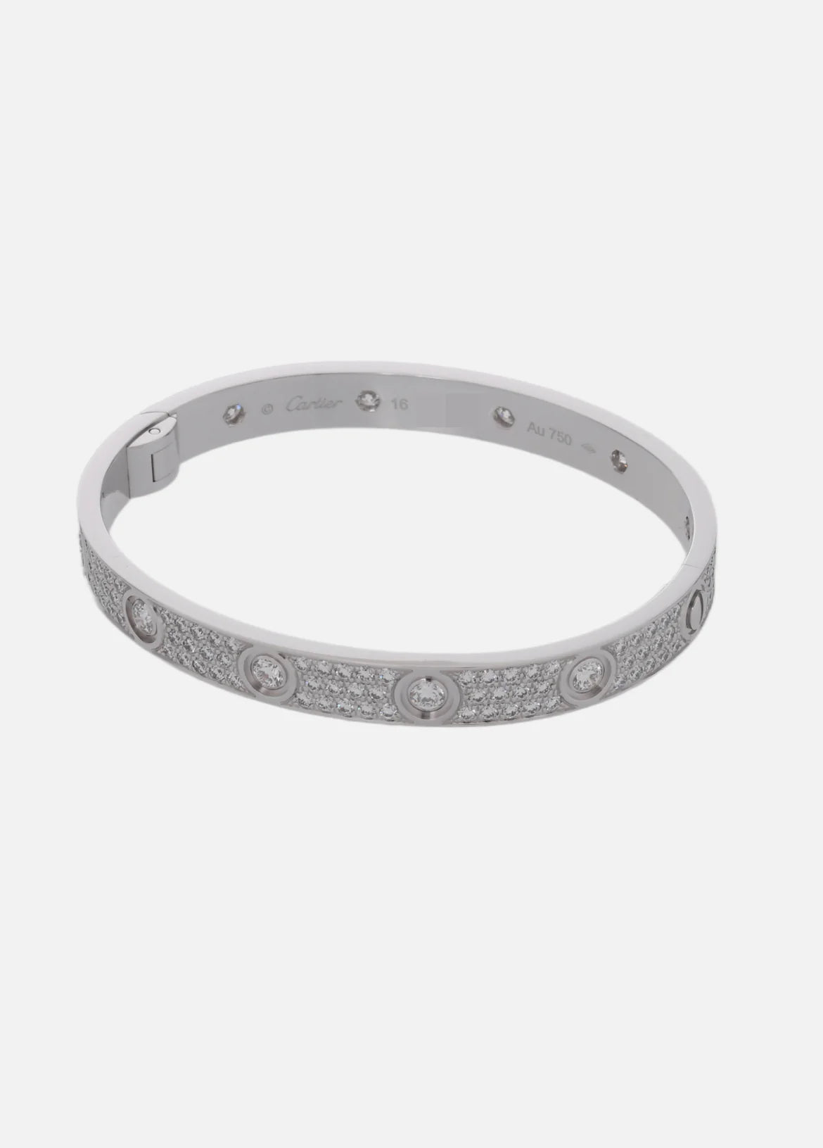 CARTIER Love Bracelet Full Pave Diamond In 18K White Gold Size 16