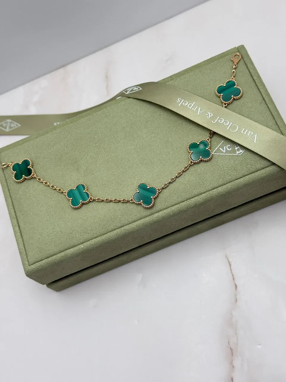 Van Cleef And Arpels Vintage Alhambra Yellow Gold Bracelet Malachite